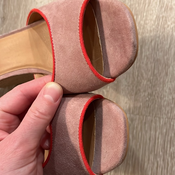 Anthropologie Liendo Seychelles Villa Wedges in Pink Suede with Red Trim size 8 - Picture 16 of 16